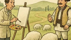 Banc: La țară, pictorul vrea să picteze oi