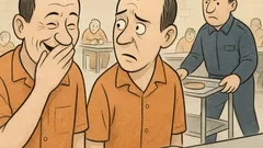 Banc: Un pușcăriaș râde la masă